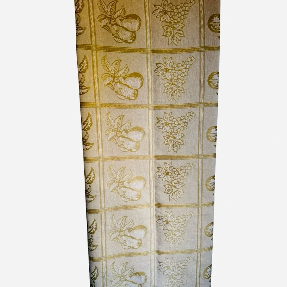 Vintage Ivory Damask Jacquard Tablecloth Fruit Harvest Cotton Blend 59 X 100